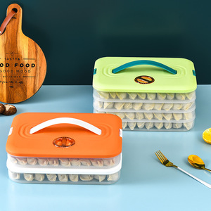 Dumpling <b>Box</b> Multi Layer <b>Stackable</b> <b>Storage</b> Container With Lid For Kitchen Fridge Organizer Green Rectangle Shape 5202 - Product Image 2