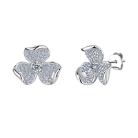 Anting-anting stud moissanite perak S925 berlapis rhodium, desain bunga mewah, warna putih dingin transparan, bersertifikat GRA, hadiah ulang tahun