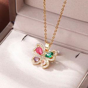 สร้อยคอจี้ผีเสื้อชุบทองคำขาว สแตนเลส ขายดี ประดับด้วยหัวใจเพชร CZ สวยหรู สำหรับผู้หญิง - Product Image 6