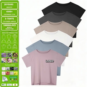 T-<span class=keywords><strong>shirt</strong></span> court d'été pour <span class=keywords><strong>femme</strong></span> à manches courtes, avec logo personnalisé, idéal pour le sport, le yoga, la course, la gym, décontracté, coupe ample, style streetwear - Product Image 1