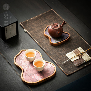 Plateau à thé en bois de noyer, forme irrégulière, tapis isolant thermique pour accessoires de service de thé Kung Fu rétro chinois - Product Image 4