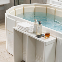Baignoire pliante pour spa à domicile de 170 cm et 300 L avec table de soutien latérale intégrée, baignoire isolée en PVC