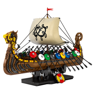 Reobrix 66101 Penteconter 2547P Viking Warship Building Block Set for Adults Detailed Historical Ship Model with Removable Stand - Product Image 1