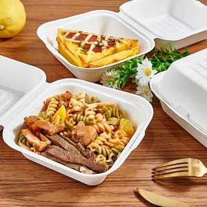 Boîte à lunch compartimentée en bagasse de canne à sucre biodégradable de qualité alimentaire, vaisselle jetable pour plats à emporter - Product Image 4
