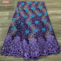 3806 Nouvelle dentelle suisse en voile de coton africain avec broderie florale en pierres pour vêtements féminins