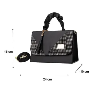 Sac cabas pour femme Fana Mirta, noir, grande capacité, cuir véritable, motif à pois, bandoulière amovible, utilisation plage - Product Image 3