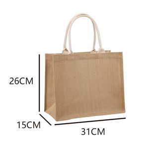 Sac fourre-tout en jute écologique avec accents en coton et poignées en cuir - Product Image 2