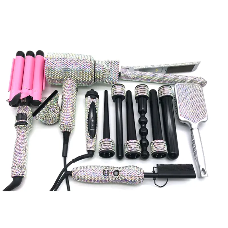 Hot Tool Vendor Blinged Flat Iron Sets Crystal Hot comb Blow Dryers Curling Wands Crystallized Glam Hair Tools Set