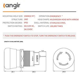 110V dừng khẩn cấp Nút chuyển đổi an toàn đầu tiên PCB gắn trên dpdt Nút chuyển đổi-Cấu hình linh hoạt