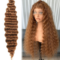 Perruques synthétiques Lace Front 13x4 de 30 pouces, couleur marron, ondulées profondes, avec ligne de cheveux pré-épilée, pour femmes noires, en fibre Futura