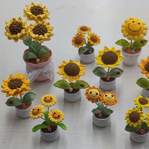 Ornamenti lavorati a maglia a mano san valentino piante artificiali Bonsai fiori fatti all'uncinetto vaso di girasole - Product Image 5