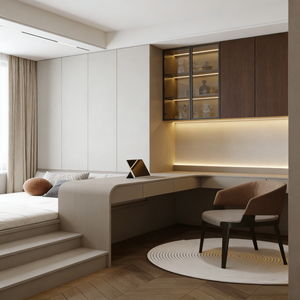 Armario de Madera Personalizado para Dormitorio Familiar con Espacio de Almacenamiento, Tatami, Escritorio y Gabinete para Ropa, Ideal para Apartamentos y Villas Modernas - Product Image 4