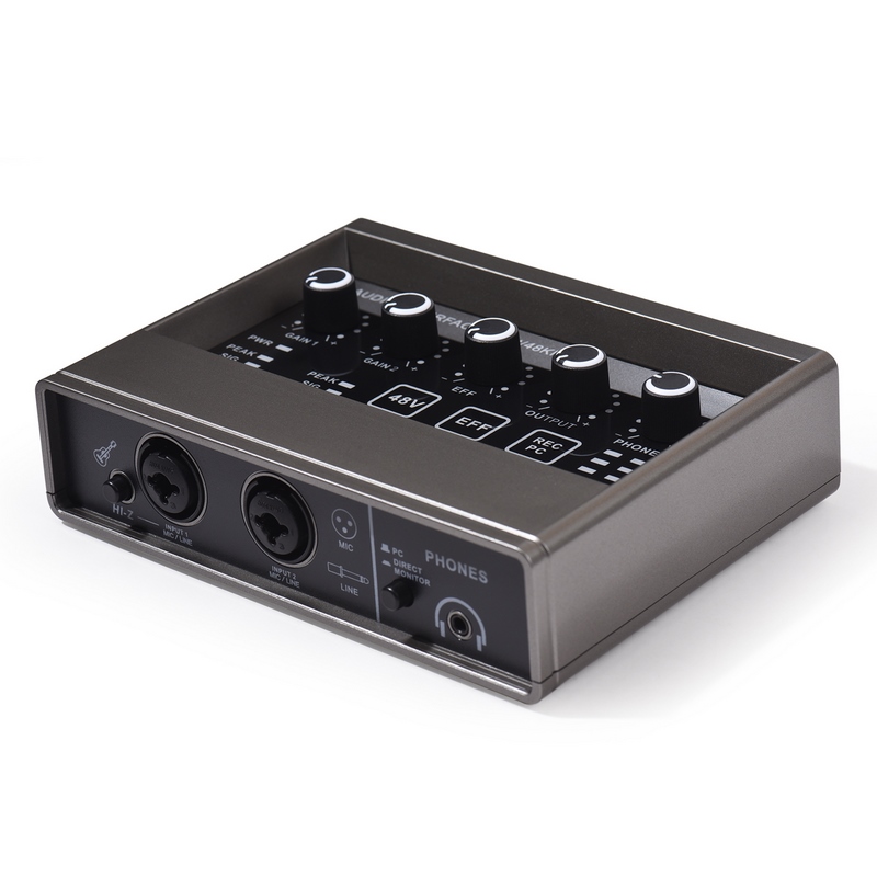 Audio Interface Professional Recording XLR Audio Interface Reverb 48V Phantom Power Sound Card