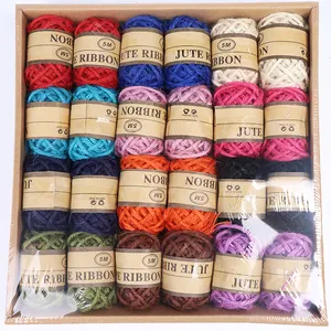 Corde en Jute naturelle colorée, vente en gros, 16 modèles, 24 rouleaux/boîte, pour emballage cadeau, bricolage, Arts créatifs