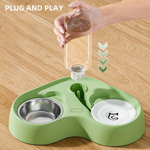 Bol d'eau et de nourriture pour animaux de compagnie, un seul bol pour <span class=keywords><strong>chat</strong></span> et chien avec abreuvoir automatique en acier inoxydable - Product Image 2