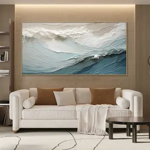 Mode Canvas Kunst Minimalistische 3d Textuur Zandsteen Blauwe Oceaan Golven Abstract Olieverf Morden Muur Kunst Voor Slaapkamer Decor