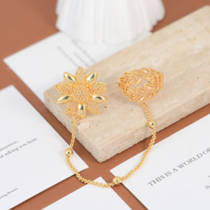 Anillo Doble <span class=keywords><strong>de</strong></span> Lujo con Filigrana <span class=keywords><strong>de</strong></span> Girasol <span class=keywords><strong>de</strong></span> Dubái, Chapado en <span class=keywords><strong>Oro</strong></span> <span class=keywords><strong>de</strong></span> 18K, Estilo Árabe, Anillo <span class=keywords><strong>de</strong></span> Cadena Ajustable para Mujer - Product Image 6