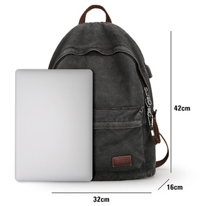 Muzee Sac à dos décontracté en toile pour hommes Sac d'ordinateur pratique et étanche pour les déplacements quotidiens Style simple pour l'extérieur 1718 - Product Image 6