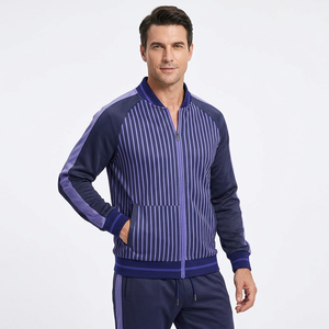 Men's Striped Track <b>Jacket</b> Full Sleeve Turn-down Collar Zipper Front Breathable Sporty Design Autumn Wear Regular Fit - Product Image 1