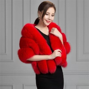New Fashion <strong>Woman</strong> Real Fox Fur Shawl Vest Jacket Fluffy Party Clothing Fur Shawl <strong>Cape</strong> Wedding Luxury Natural Fur Scarf <strong>Coat</strong> - Product Image 5