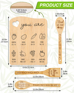 Ensemble de planches à découper en bambou Christian avec 3 spatules en bois gravées, planche à charcuterie ondulée avec verset biblique, ensemble de cadeaux d'ustensiles de cuisine - Product Image 2