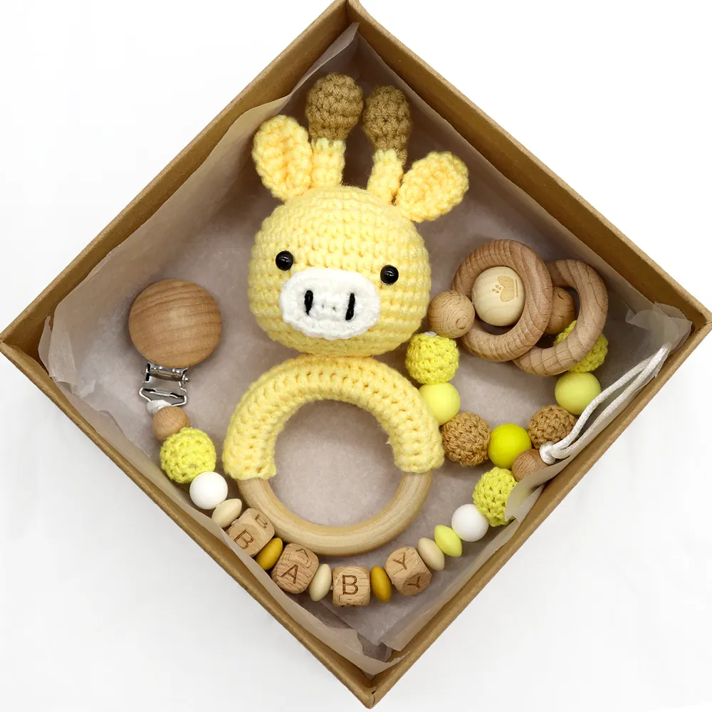 New Design DIY Wooden Bead Knitted Bracelet Teether Baby Crochet Chewing Toy teething bracelet silicone