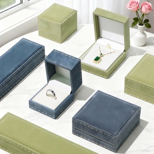 High-end Green Navy Blue Rectangle Vintage Paper Velvet Lace Pattern Rim Jewelry Packaging <b>Box</b> for <b>Rings</b> Bracelets Pendants - Product Image 6