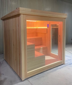 Sauna Exterior de Lujo con Puerta Lateral, Sauna de Cedro Rojo para Exteriores, Sauna de Madera de Hemlock para Jardín con Ducha - Product Image 1