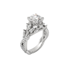แหวนเพชรเพาะเลี้ยง 1.5 กะรัต D VVS แบบสั่งทำพิเศษ ทองคำขาว 14K 18K ทรงกลม ประดับเพชรทรงมาร์คีส์ด้านข้าง แหวนหมั้นสำหรับผู้หญิง - Product Image 1