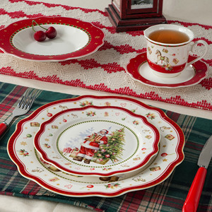 Lot <span class=keywords><strong>de</strong></span> 20 Assiettes et Bols en Porcelaine Fine Décoratifs Père Noël et Sapin pour Usage Domestique, Service <span class=keywords><strong>de</strong></span> Table <span class=keywords><strong>de</strong></span> Noël en Céramique Festif en Gros - Product Image 2