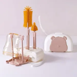 Conjunto de escovas para limpeza de mamadeiras de bebê, conjunto de silicone de qualidade alimentar com estojo de secagem para mamadeiras, portátil