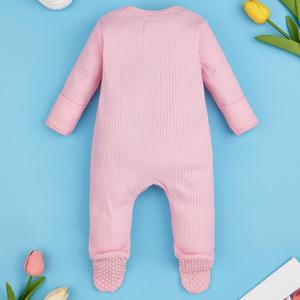 รอมเปอร์ผ้าฝ้ายวันซี่เท้าห่อมือและเท้าสีทึบสำหรับทารกแรกเกิดฤดูใบไม้ผลิ - Product Image 4
