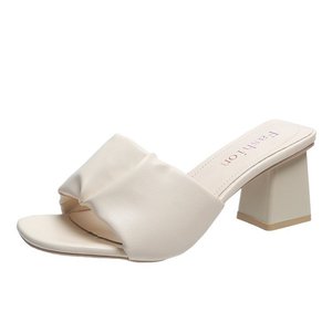 Pantofole di moda estive nuove di zecca con tacco alto e plateau <span class=keywords><strong>sandali</strong></span> Sexy in <span class=keywords><strong>raso</strong></span> scarpe da donna Beige nero di grandi dimensioni - Product Image 6