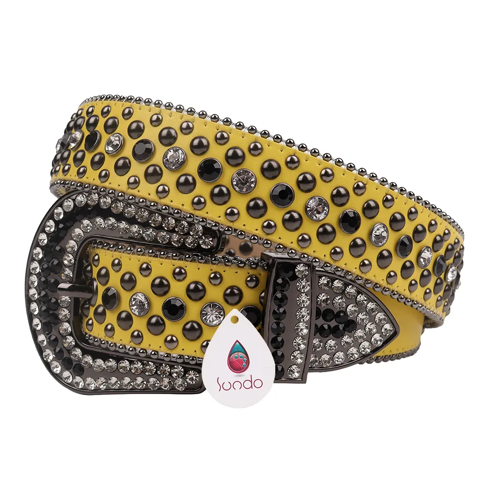 Sundo Cool Girl&Cool Boy Yellow Rhinestone Belt Shiny Diamond for Women Men Waist Belt