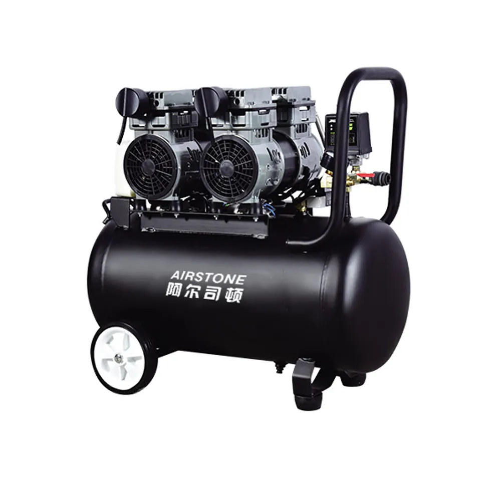 Compressore d'aria senza olio silenzioso a basso rumore 220v 50hz 2hp 750W 2 pistoni con serbatoio da 50 litri