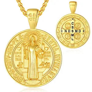 Mode 925 Sterling Silber 18 Karat vergoldet Fine Jewelry Runde geformte Saint Benedict Anhänger Halskette für Frauen oder Männer