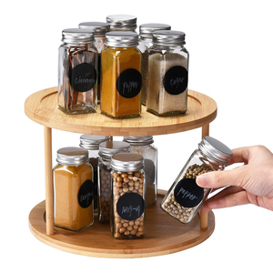 Plateau tournant en bambou porte-<span class=keywords><strong>épices</strong></span> porte-<span class=keywords><strong>épices</strong></span> rotatif à 2 niveaux <span class=keywords><strong>carrousel</strong></span> à <span class=keywords><strong>épices</strong></span> pour comptoir de cuisine organisateur de condiments - Product Image 2