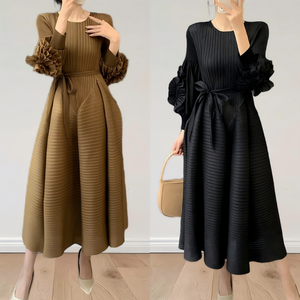 ชุดเดรสพลีทไซส์ใหญ่แบบเรียบง่าย สีพื้น สำหรับผู้หญิง สไตล์ลำลอง  ไซส์เดียว  ชุดเดรสสำหรับใส่ไปโบสถ์  ดูดีมีระดับ - Product Image 2