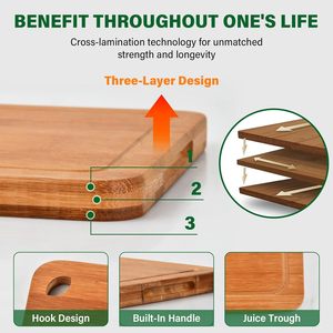 Ensemble de planches à découper en bois de bambou carbonisé, 3 pièces, XL, grand, petit, <span class=keywords><strong>planche</strong></span> à charcuterie pour le petit-déjeuner, pour couper les fruits, la viande, les légumes - Product Image 6