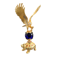 Ornements en métal de collection artisanale de style chinois antique, tortue dorée, saphir, émeraude, aigle doré, vert, bleu, rouge, boule, décoration, cadeau
