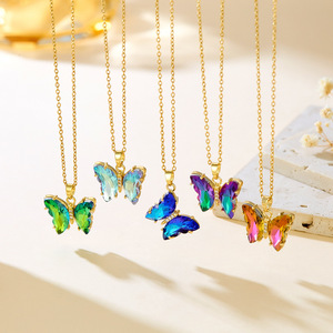 Collar con Colgante de Mariposa de Cristal <span class=keywords><strong>Aurora</strong></span> Boreal, Colgante de Cristal Iridiscente con Degradado, Joyería de Acero Inoxidable con Oro de 18k para Mujer - Product Image 1