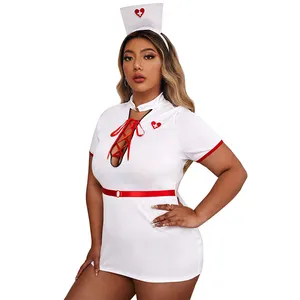 Hallowmas Cosplay Enfermeira Uniforme Mulheres Sexy Branca Lingerie Meninas Erótico Vestido Transparente Mulheres Sexy Roupa Interior Extra Grande