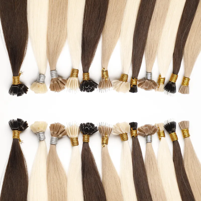 Wholesale Double Drawn I U V Flat Tip Cuticle Aligned Human Pre Bonded Keratin Hair Extensions