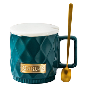 Mug en céramique minimaliste style Instagram avec couvercle et cuillère, 360 ml, compatible lave-vaisselle/micro-ondes, pour fêtes, maison, bureau, café/eau - Product Image 5