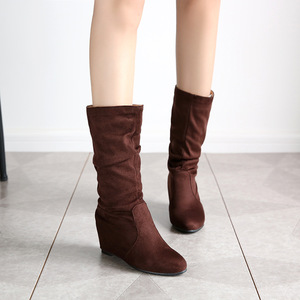 Botas de gamuza hasta la rodilla para mujer, punta redonda, tacón de cuña, sin cordones, cómodas, a la moda, envío directo - Product Image 2
