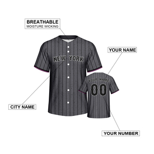 Nuevo Diseño, Camiseta de Béisbol Estampada 100% Poliéster con Rayas Negras, Camiseta de Béisbol Personalizada Unisex con Cuello en V, Transpirable y de Secado Rápido - Product Image 3