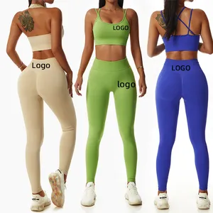 Nieuwste Custom Naadloze Gym Kleding Voor Vrouwen Scrunch Booty Yoga Shorts Leggings 4 Stuks Sport Workout Halter Beha Pak Sets