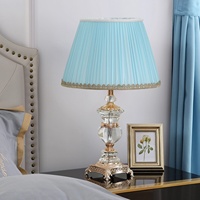 HJ HOME Abat-jour en tissu pour table en alliage de zinc avec cristal LED pour chambre à coucher et salon de créateur européen