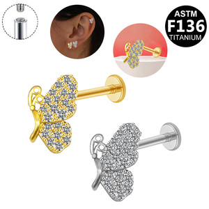 Bijoux corporels Getta en Titane ASTM-F136 et Zircon, motif papillon, Labret G23, anneaux et clous de nez, pour cartilage d'oreille, cadeau de fiançailles - Product Image 2
