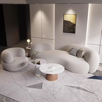 Canapé incurvé en tissu de laine d'agneau de luxe léger, table basse moderne simple, salon, salon de beauté, magasin de vêtements, populaire sur Internet